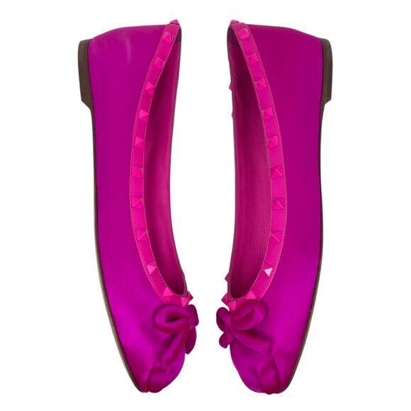 Valentino Garavani Rockstud Satin Square Ballet Flat Hot Pink Size 42 - Picture 9 of 15